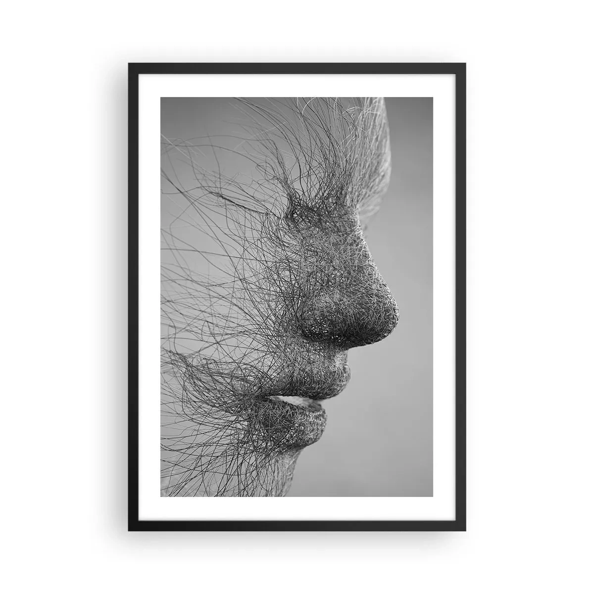 Pôster com moldura preta - Um perfil facial feito de linhas finas e texturas - 50x70cm - Espírito do vento - Decoração de parede moderna para a sala de estar e quarto ARTTOR