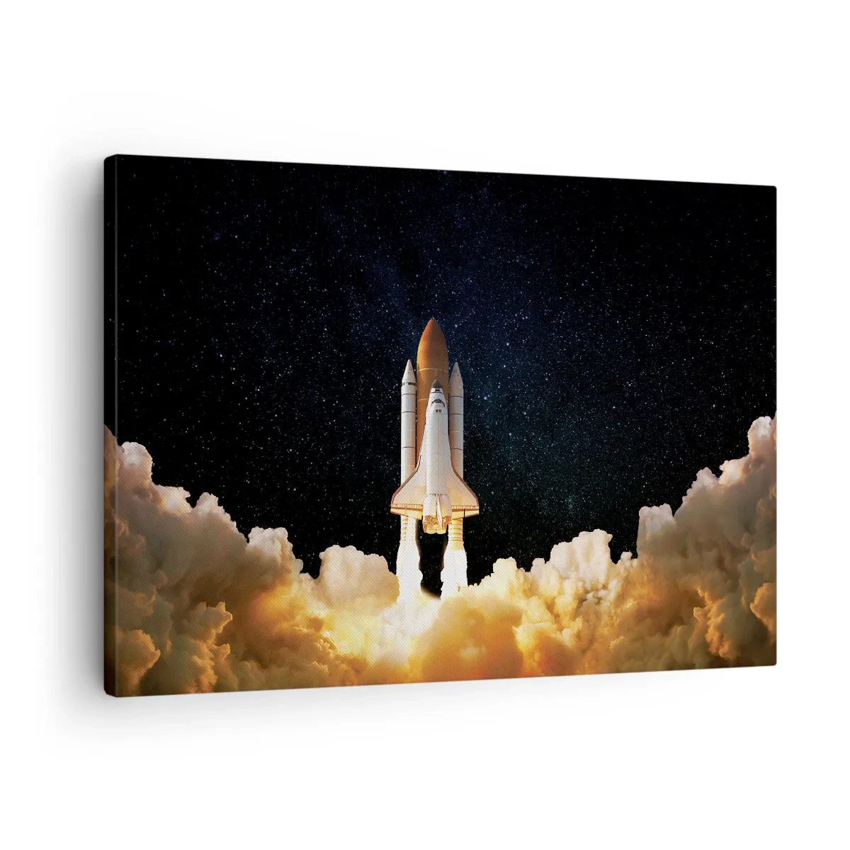 Quadro em tela - Um foguete espacial decolando contra o céu estrelado - 70x50cm - Ad astra! - Decoração de parede moderna para a sala de estar e quarto ARTTOR