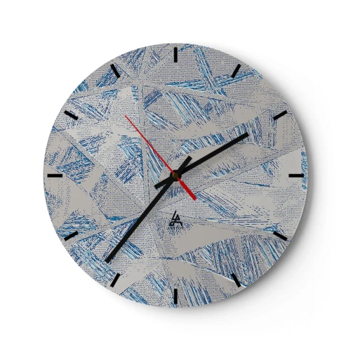 Relógio de parede - Relógio em vidro - Padrão geométrico com linhas azuis em fundo cinza - 30x30cm - Em um labirinto azul e cinza - Decoração de parede moderna para a sala de estar, cozinha e quarto ARTTOR