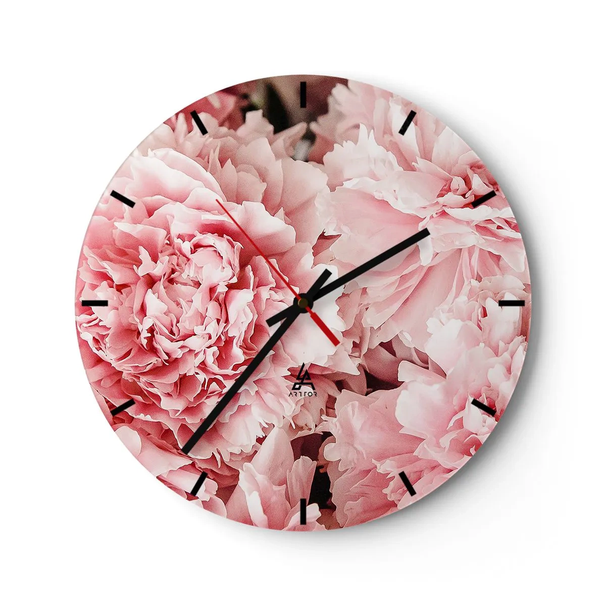 Relógio de parede - Relógio em vidro - Um close-up de peônias rosa exuberantes em plena floração - 30x30cm - Sonho rosa - Decoração de parede moderna para a sala de estar, cozinha e quarto ARTTOR
