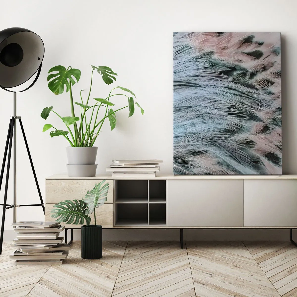 Quadro em tela - Penugem safira-rosa - 45x80 cm