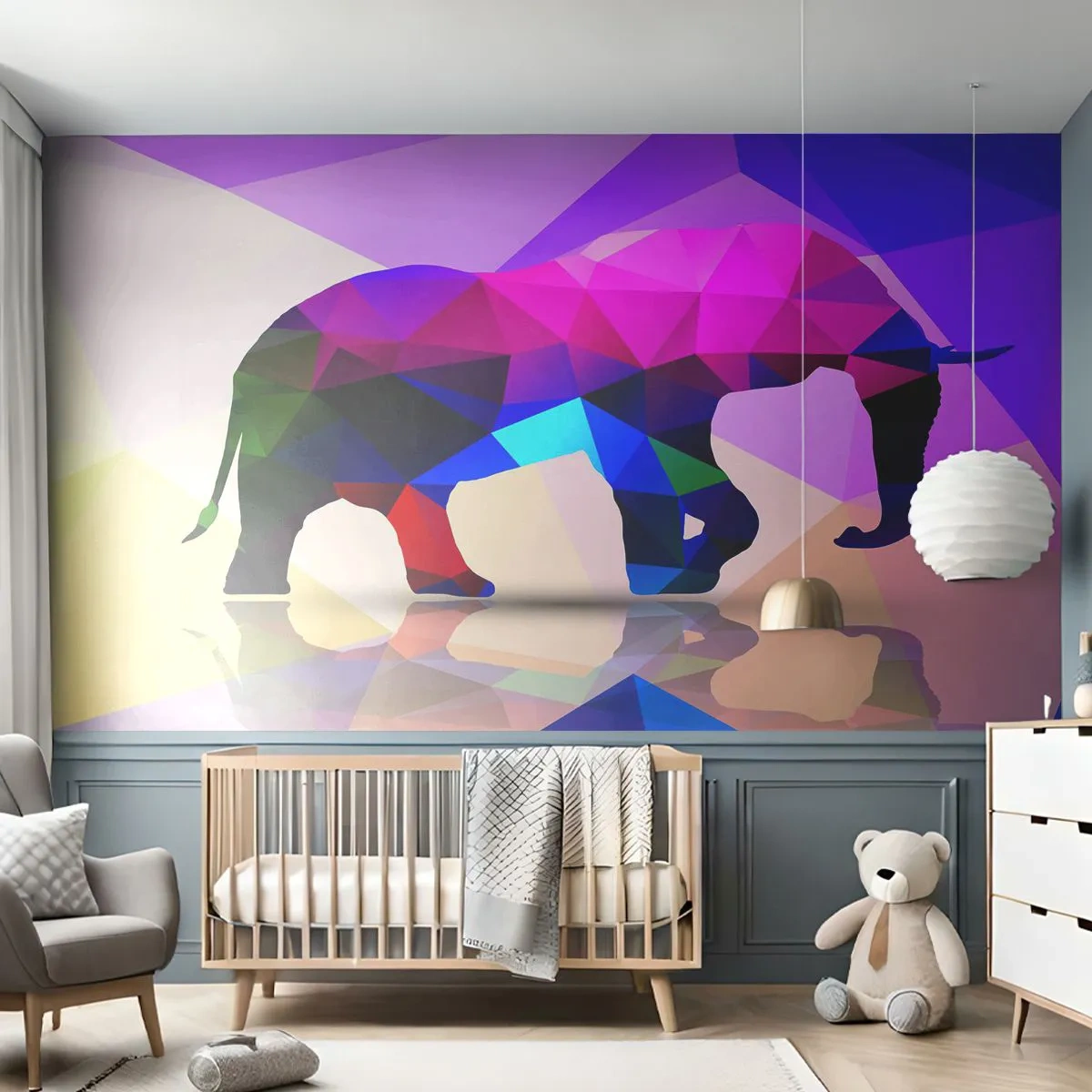 Papel de Parede Premium Canvas - Dinossauro de cristal - Animais, Elefante, Figura Geométrica - 250x175 cm