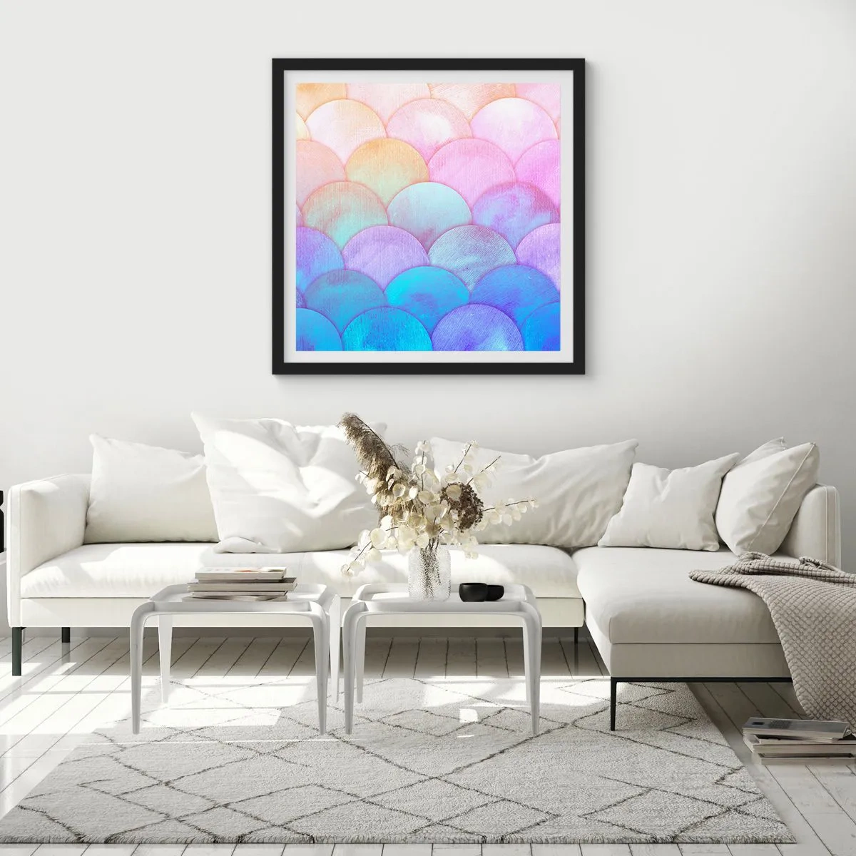 Pôster com moldura preta - Escala de pérola - 60x60 cm