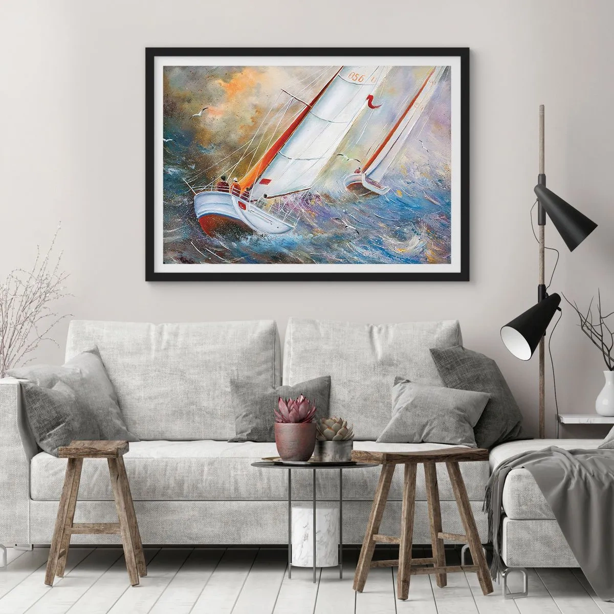 Pôster com moldura preta - Correr sobre as ondas - 100x70 cm