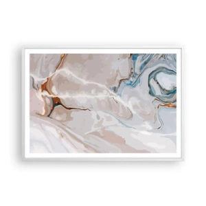 Pôster em moldura branca - Meandros azuis sob branco - 100x70 cm