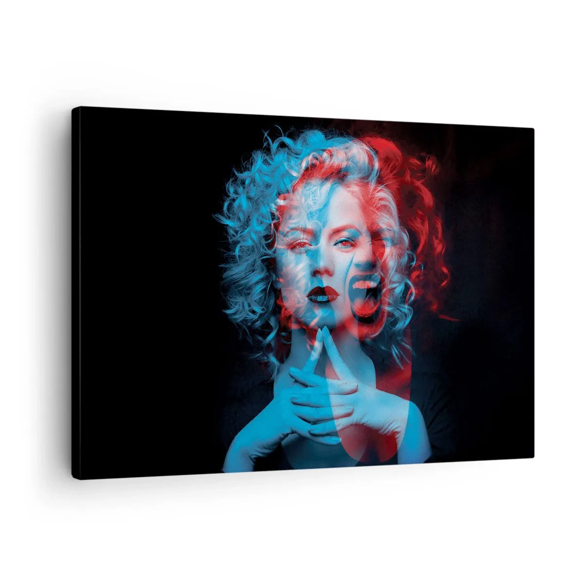 Quadro em tela - Retrato duplo de uma mulher em vermelho e azul - 70x50cm - O outro eu - Decoração de parede moderna para a sala de estar e quarto ARTTOR