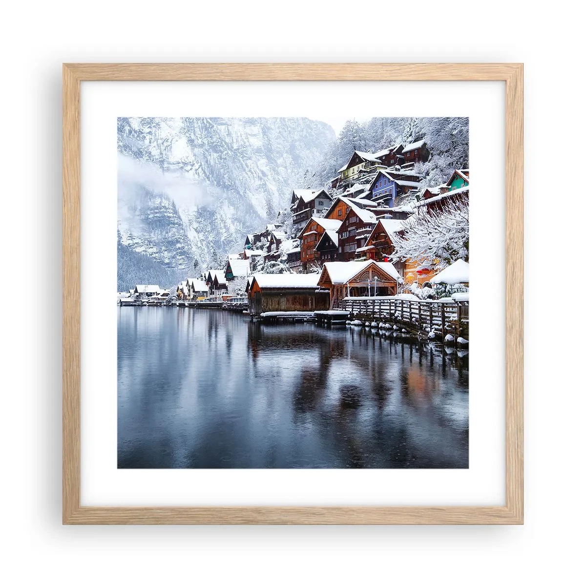 Pôster com moldura de carvalho claro - Na decoração de inverno - 40x40 cm