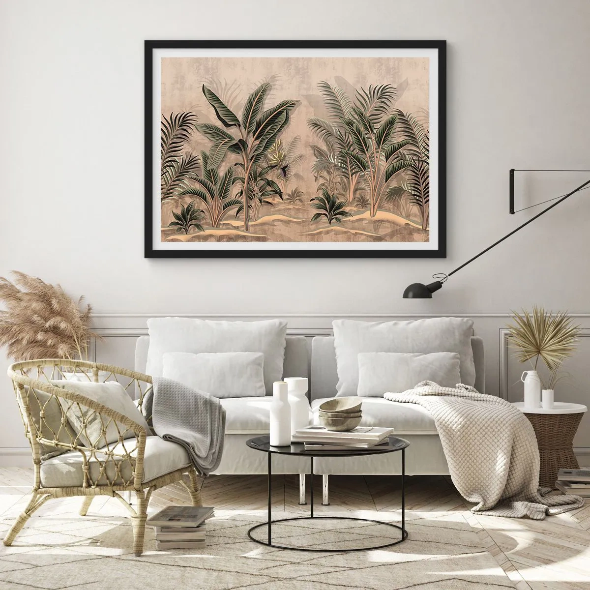 Pôster com moldura preta - Gravura em estilo colonial - 70x50 cm