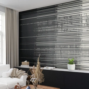Papel de parede personalizado Standard Eco - Ondas e vibrações - Preto e branco, Códigos de barra, Linhas