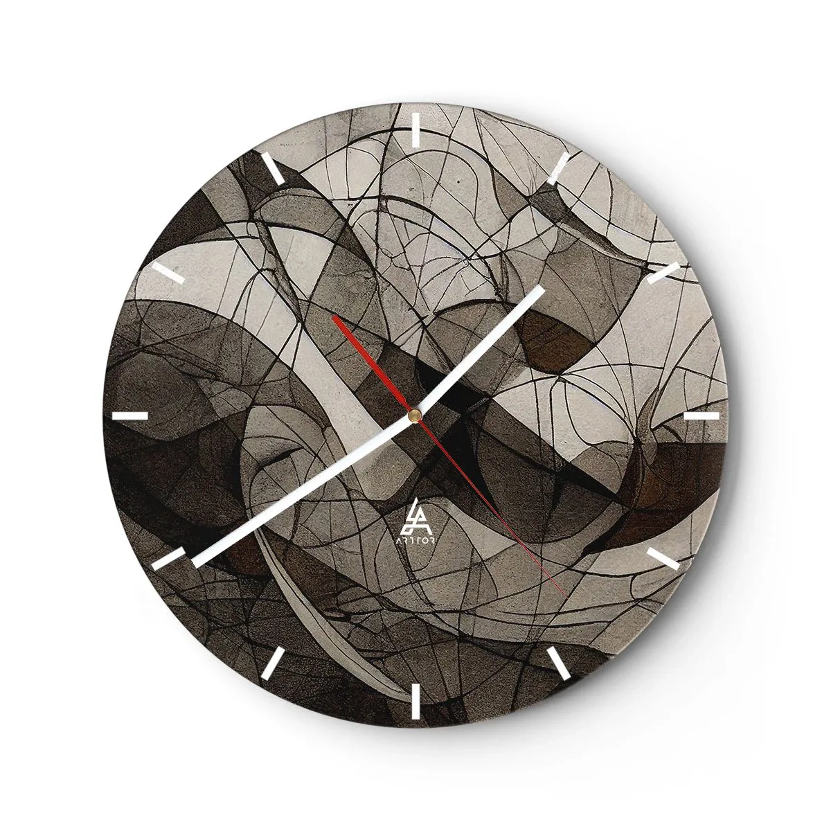 Relógio de parede - Relógio em vidro - Abstração orgânica em tons terrosos com linhas dinâmicas - 30x30cm - Circulação das cores da terra - Decoração de parede moderna para a sala de estar, cozinha e quarto ARTTOR