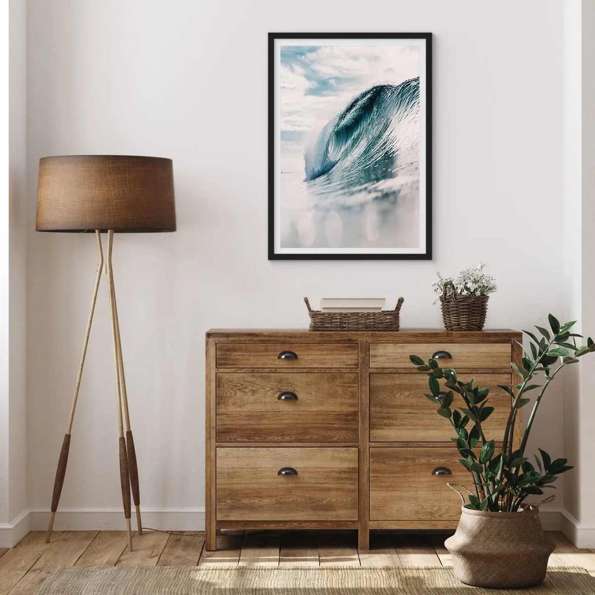 Pôster com moldura preta - Uma poderosa onda do oceano capturada em movimento - 50x70cm - Pico de água - Decoração de parede moderna para a sala de estar e quarto ARTTOR