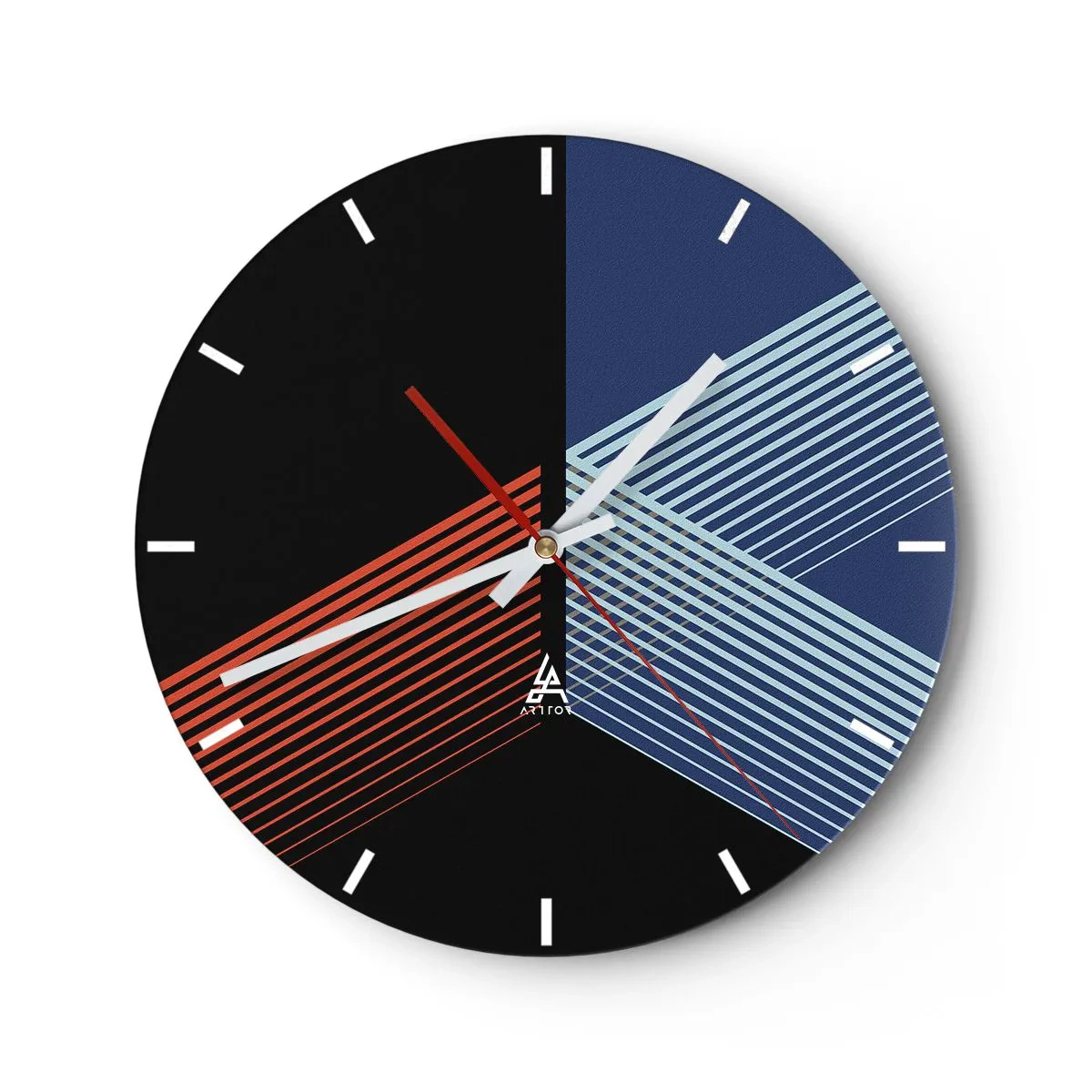 Relógio de parede - Relógio em vidro - Abstração geométrica com linhas em cores contrastantes - 30x30cm - Uma história simples - Decoração de parede moderna para a sala de estar, cozinha e quarto ARTTOR