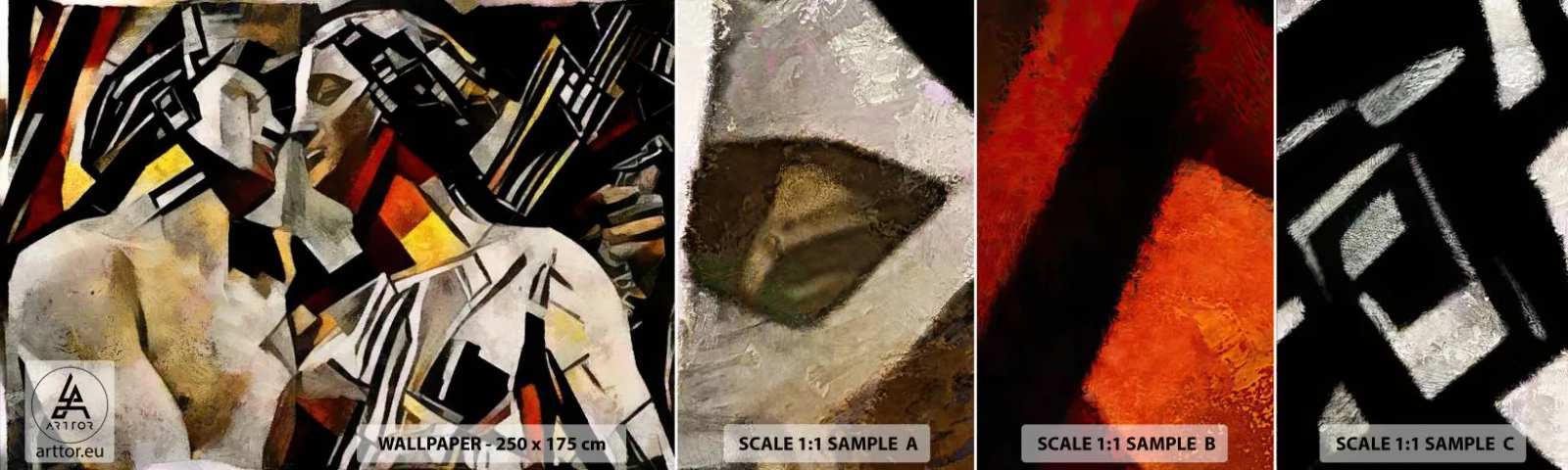 Amostra de papel de parede autocolante Deluxe Sticker - Beijo da estátua - Casal apaixonado, Cubismo, Beijo - 100x30 cm