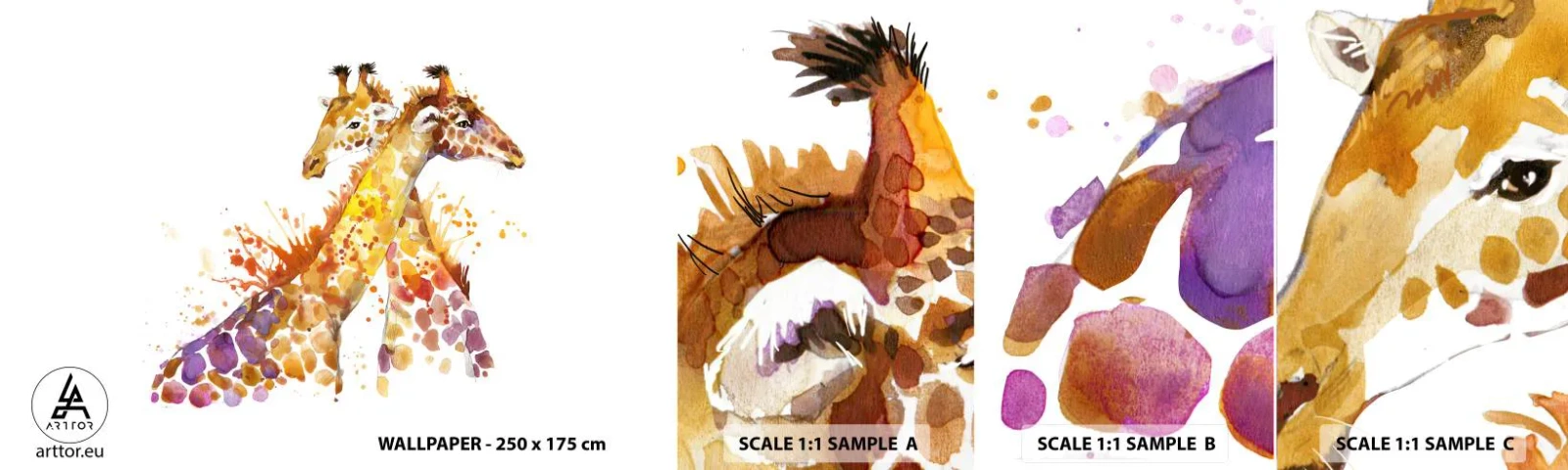Amostra de Papel de Parede Standard Eco - É amizade ou é amor? - Animais, Girafa, Gráficos - 100x30 cm