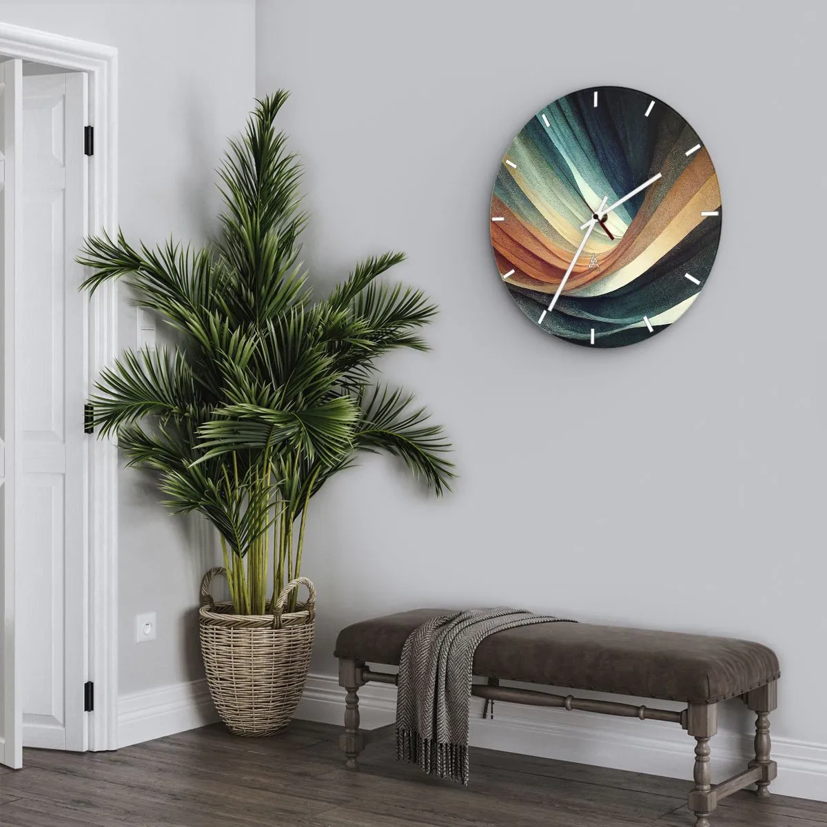 Relógio de parede - Relógio em vidro - Camadas onduladas de cor criam uma abstração de tecido - 30x30cm - Tecido de cores - Decoração de parede moderna para a sala de estar, cozinha e quarto ARTTOR