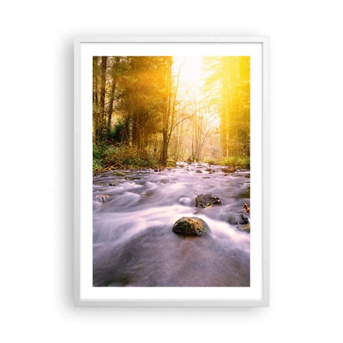 Pôster em moldura branca - Malaquita em um cenário de ouro e prata - 50x70 cm