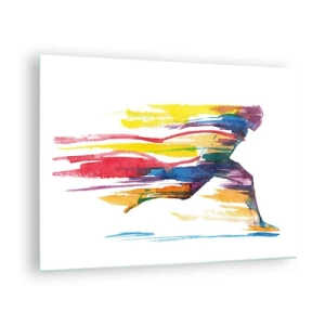 Quadro em vidro - Silhueta abstrata de um corredor em cores dinâmicas - 70x50cm - Correndo pelo arco-íris - Decoração de parede moderna para a sala de estar e quarto ARTTOR