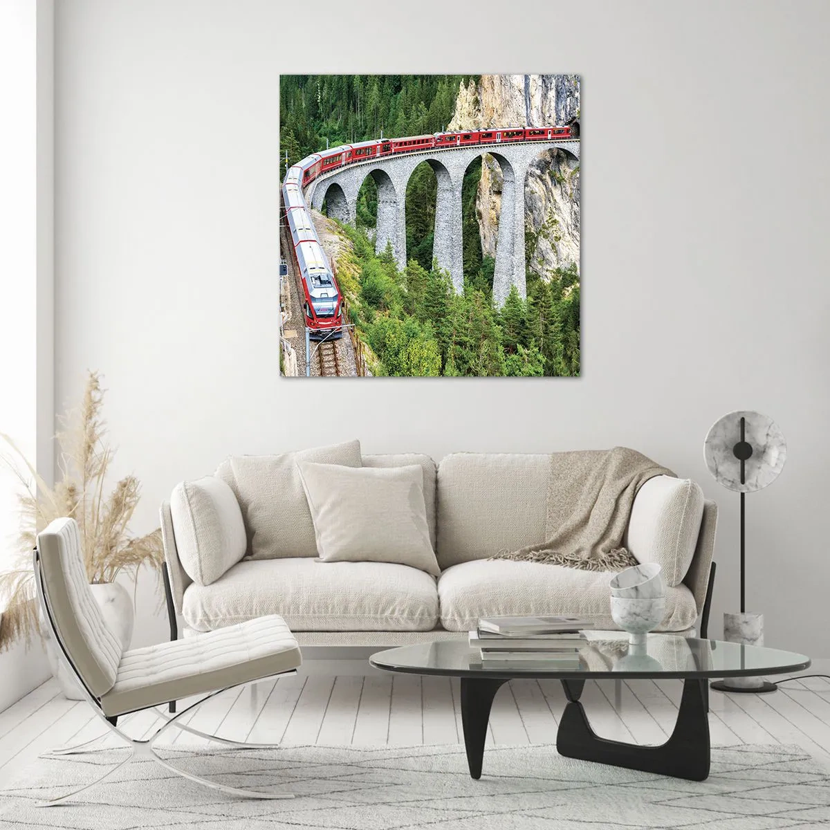 Quadro em vidro - Linha férrea com vista para a montanha - 30x30 cm