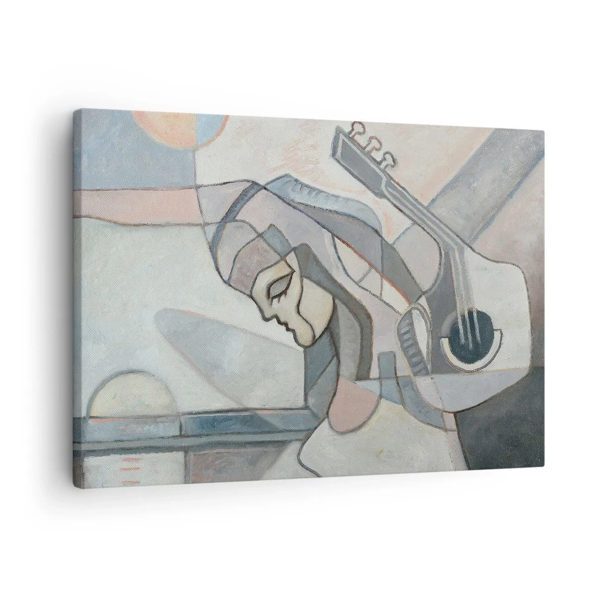Quadro em tela - Uma figura abstrata com uma guitarra em cores pastéis. - 70x50cm - No poder da música - Decoração de parede moderna para a sala de estar e quarto ARTTOR