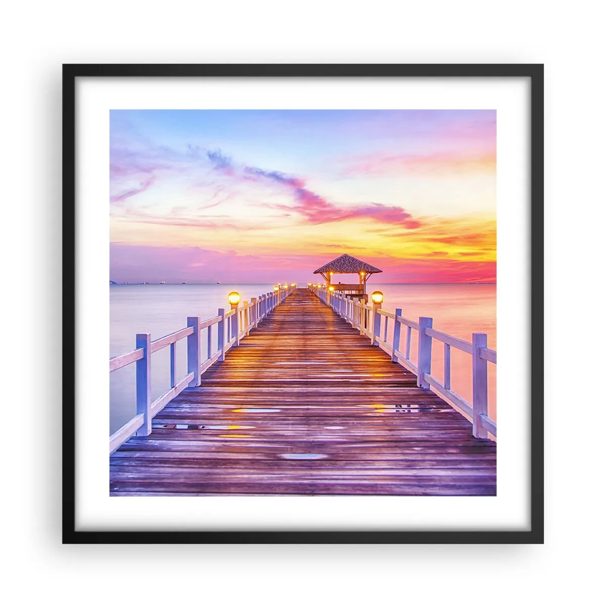 Pôster com moldura preta - O silêncio lilás-dourado da noite - 50x50 cm