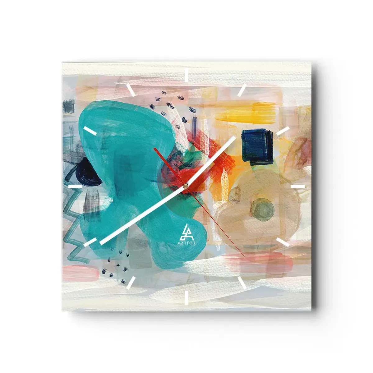 Relógio de parede - Relógio em vidro - Jogo colorido - 30x30 cm