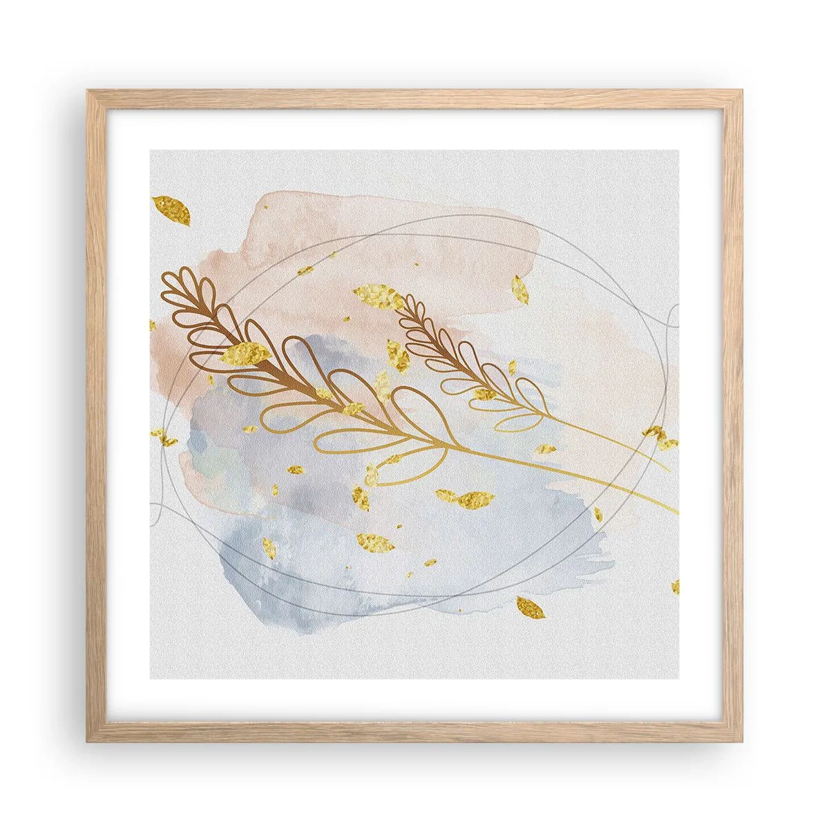 Pôster com moldura de carvalho claro - Explosão dourada - 50x50 cm