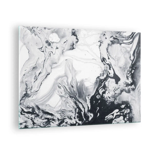 Quadro em vidro - Ondas abstratas monocromáticas em tons de preto e branco - 70x50cm - O Interior da Terra - Decoração de parede moderna para a sala de estar e quarto ARTTOR