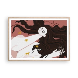 Pôster com moldura de carvalho claro - Sonho com um cavalo dourado - 100x70 cm