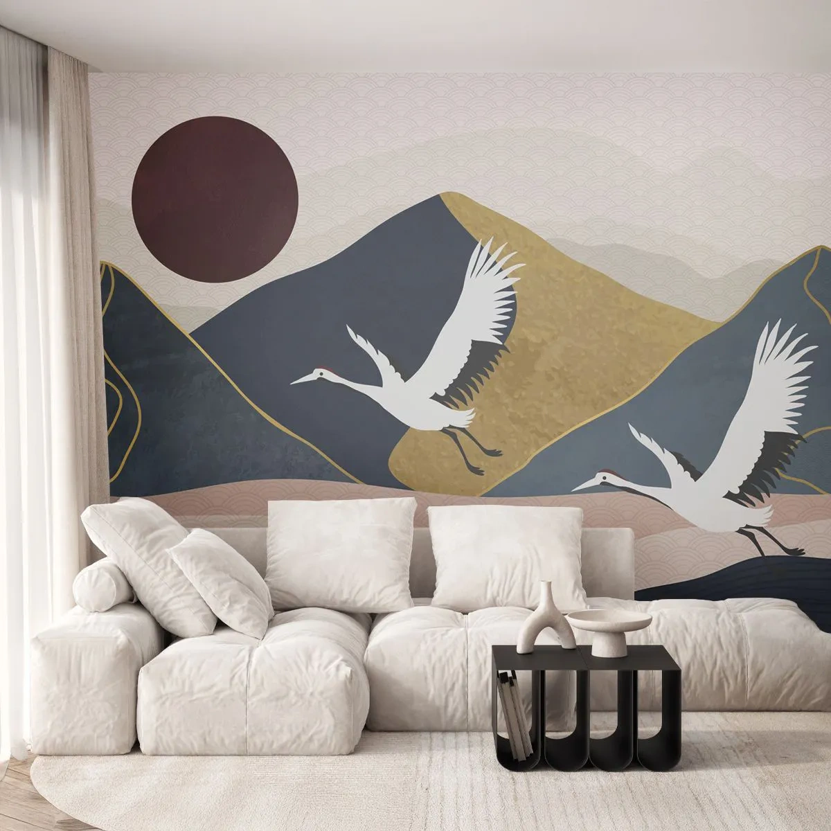 Papel de Parede Standard Eco - E o dia acaba novamente - Abstração, Guindastes, Montanhas - 250x175 cm