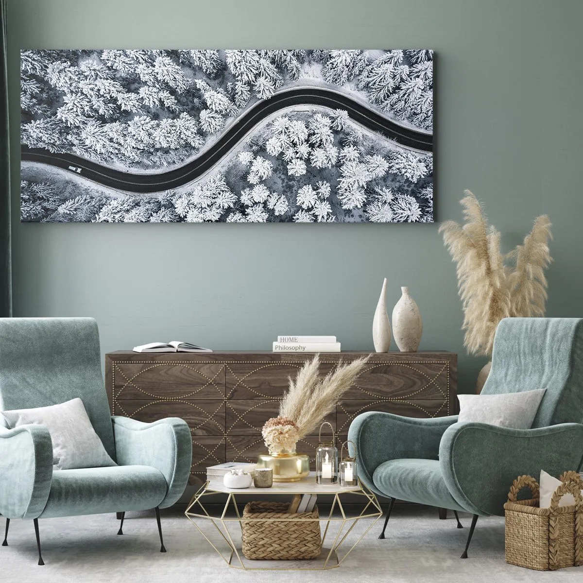 Quadro em tela - Pelaa floresta no inverno - 100x40 cm
