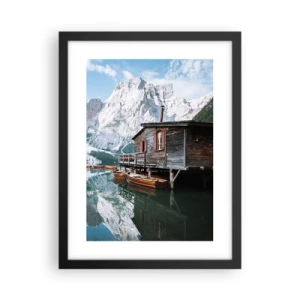 Pôster com moldura preta - Manhã cristalina nas montanhas - 30x40 cm