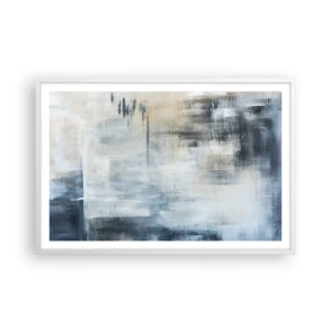 Pôster em moldura branca - Atrás da cortina azul - 91x61 cm
