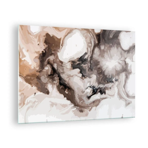 Quadro em vidro - Padrão abstrato em tons de marrom, bege e branco - 70x50cm - O nascimento de uma galáxia - Decoração de parede moderna para a sala de estar e quarto ARTTOR