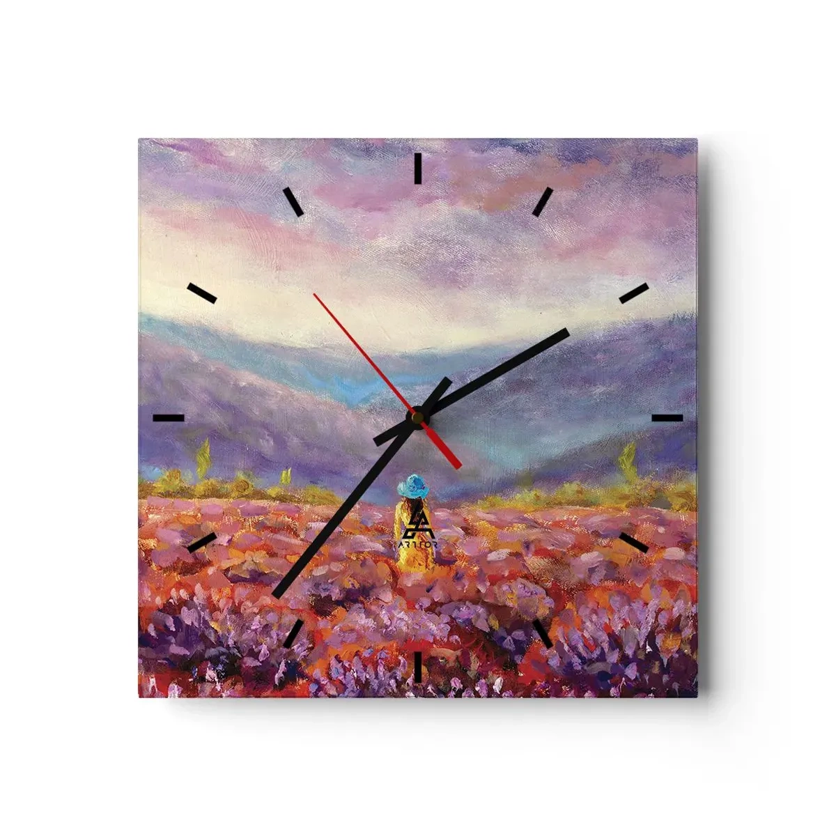 Relógio de parede - Relógio em vidro - No mundo da lavanda - 40x40 cm
