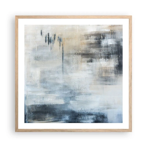 Pôster com moldura de carvalho claro - Atrás da cortina azul - 60x60 cm