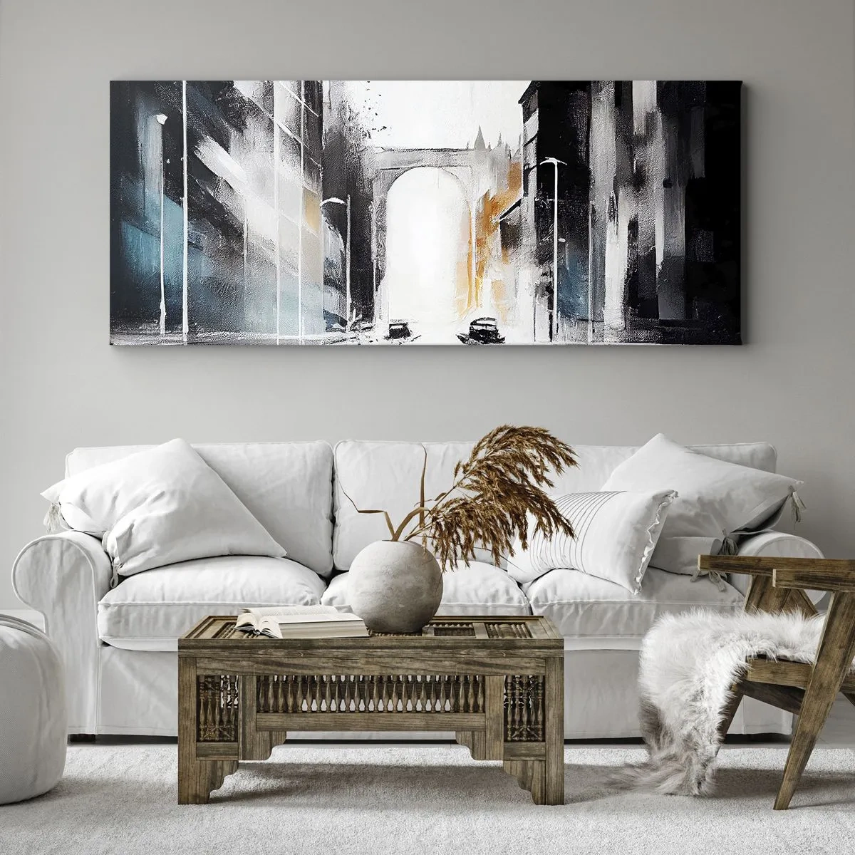 Quadro em tela - Estudo da cidade: arquitetura e movimento - 100x40 cm