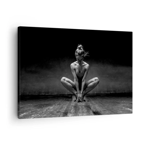 Quadro em tela - Um retrato em preto e branco de uma dançarina em plena concentração. - 70x50cm - A energia da dança - Decoração de parede moderna para a sala de estar e quarto ARTTOR