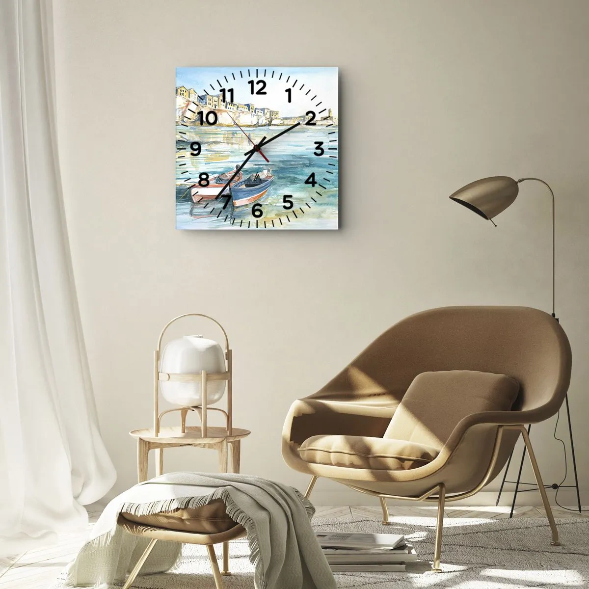 Relógio de parede - Relógio em vidro - Paisagem em azul - 30x30 cm