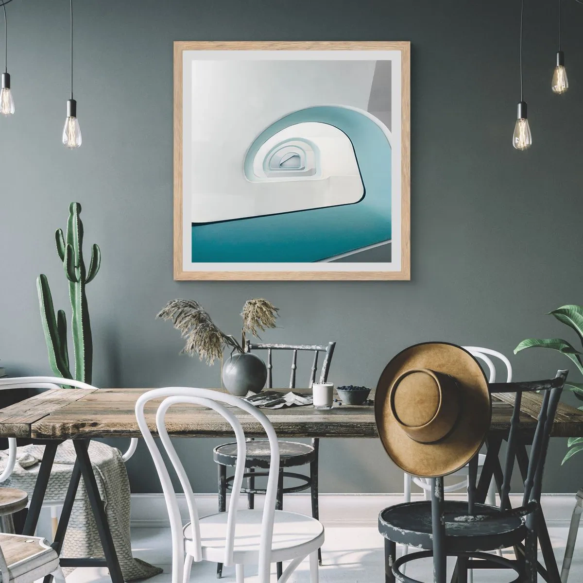 Pôster com moldura de carvalho claro - Para o fundo do azul - 60x60 cm