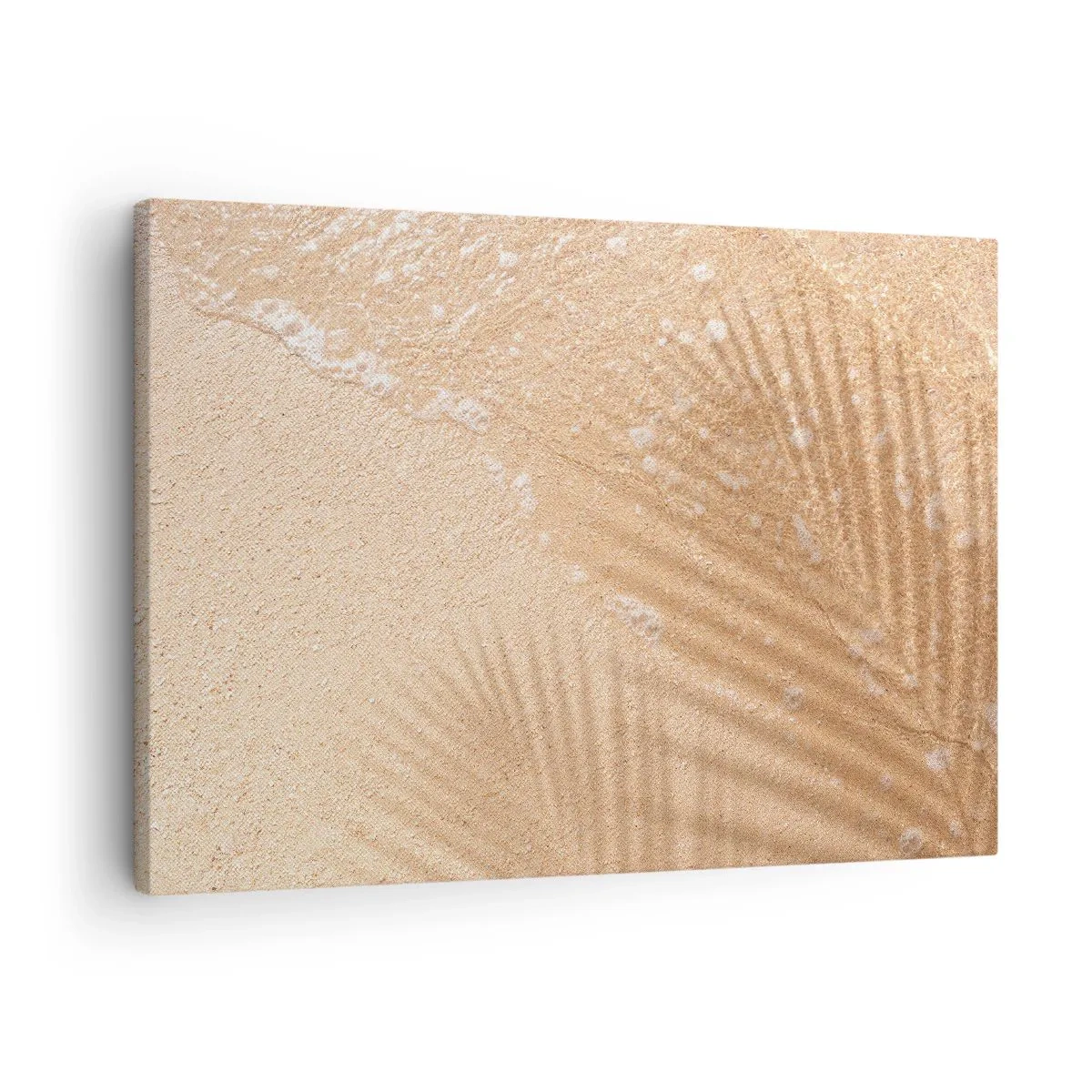 Quadro em tela - A sombra de uma palmeira na areia com um delicado padrão de ondas - 70x50cm - A sombra de um verão quente - Decoração de parede moderna para a sala de estar e quarto ARTTOR