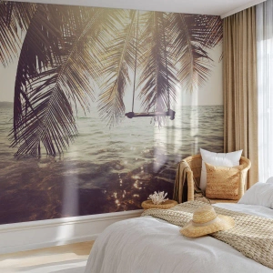 Papel de parede personalizado Standard Eco - Deixe-se levar pela imaginação - Paisagem, Coqueiro, Mar