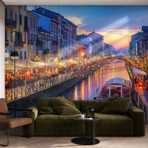 Papel de Parede Autocolante Deluxe Sticker - Uma noite de luz e diversão - Cidade, Milão, Itália - 100x70 cm