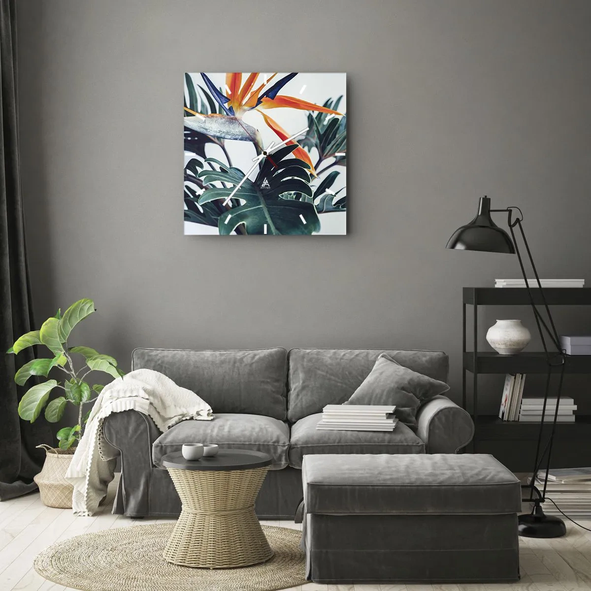 Relógio de parede - Relógio em vidro - Arbusto de passarinho - 40x40 cm