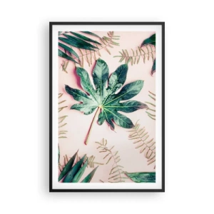 Pôster com moldura preta - Estudo do verde em um fundo rosa - 61x91 cm