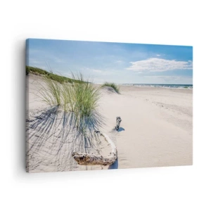 Quadro em tela - Uma praia do Báltico com areia, grama e um céu azul calmo - 70x50cm - A mais bonita? do Báltico - Decoração de parede moderna para a sala de estar e quarto ARTTOR
