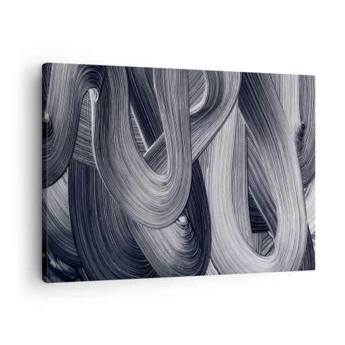 Quadro em tela - Abstração em preto e branco com pinceladas dinâmicas. - 70x50cm - A fluidez da realidade - Decoração de parede moderna para a sala de estar e quarto ARTTOR