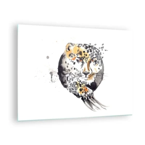 Quadro em vidro - Leopardo em uma composição dinâmica e abstrata - 70x50cm - Beleza predatória - Decoração de parede moderna para a sala de estar e quarto ARTTOR