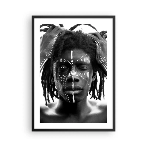 Pôster com moldura preta - Um homem com pinturas brancas no rosto e nas mãos - 50x70cm - Onde estás? - Decoração de parede moderna para a sala de estar e quarto ARTTOR