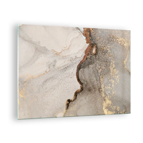 Quadro em vidro - Composição abstrata com bege, dourado e grafite - 70x50cm - No limite das cores - Decoração de parede moderna para a sala de estar e quarto ARTTOR