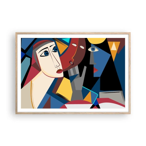 Pôster com moldura de carvalho claro - Uma conversa entre cubistas - 100x70 cm